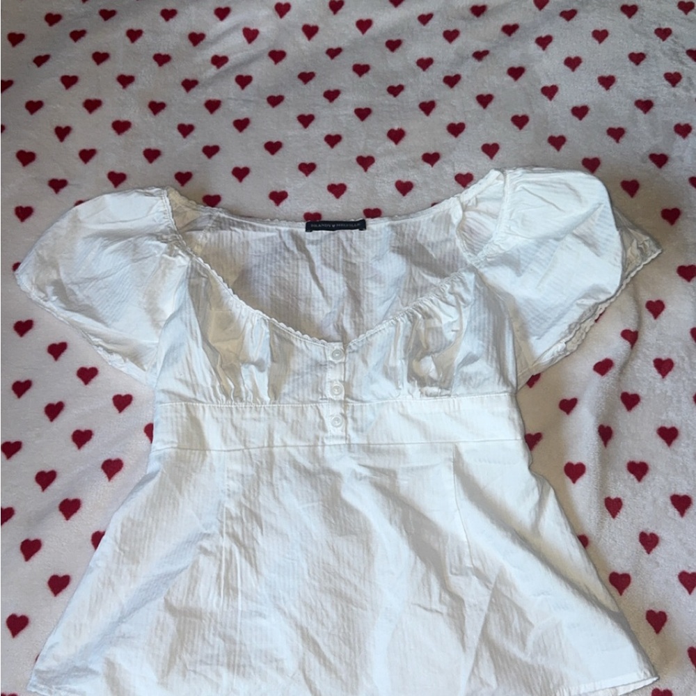 Brandy Melville White Puffed Sleeve Blouse